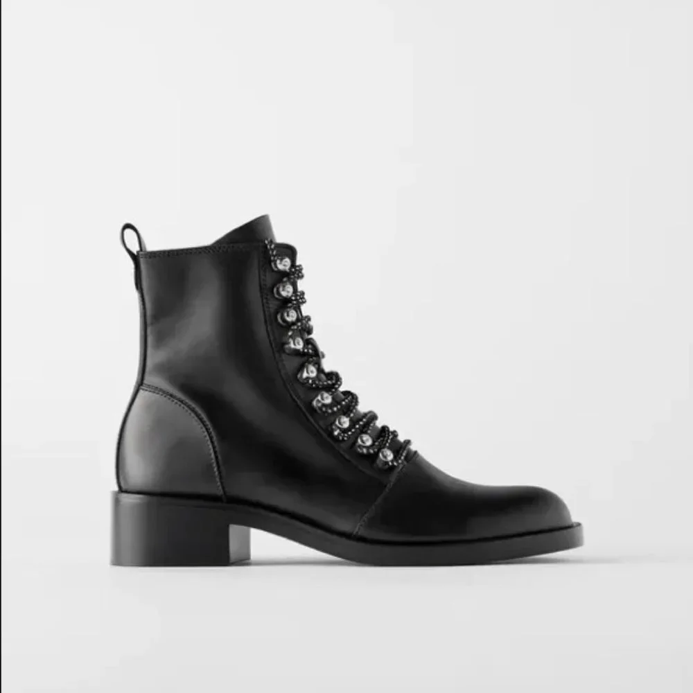 ZARA Leather Moto Ankle Boots w/ Studs – Size 6.5 (EU 37) - Picture 8 of 13